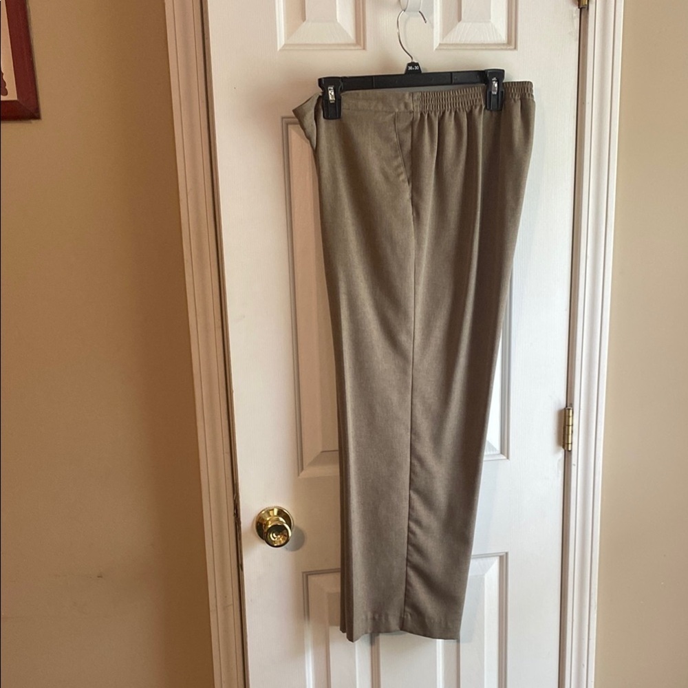 Alfred Dunner Tan Pant Size 14p Elastic Waistband -Tapered Legs & Front Pockets